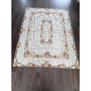 Elegant Vintage Fall Leaves  Foliage Embroidered  Cut Out Tablecloth 67”X50”
